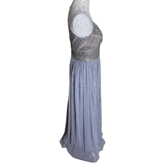 NWT BHLDN x Adrianna Papell Aida Beaded Chiffon Gown in Pewter - Picture 7 of 8